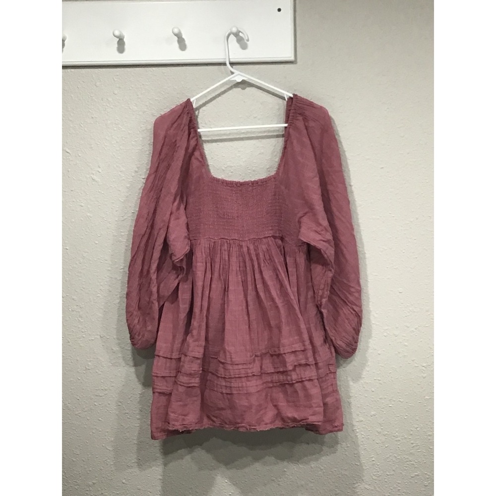 Free People Ari Mini Dress Pink Gauze Crochet Babydoll M Boho Cottage Romantic - Picture 9 of 9